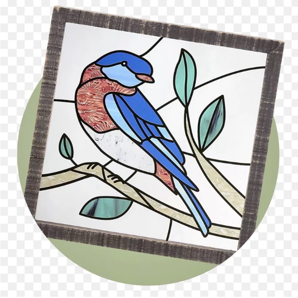 Vibrant Stained Glass Bird Art in Rustic Frame - Picture 4 of 4